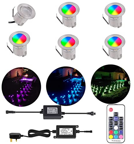 YZGWZLD RGB LED Decking Light, Waterproof Plinth Deck Lights,6 Packs Ø30mm High Brightness Buried Garden Light for Decking Lighting, Kitchen Plinths, Bathroom Lights, Saunas