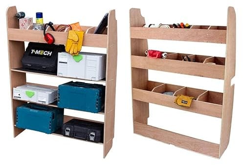Estantería para furgoneta con alfombrillas de goma sobre estantes de madera contrachapada de 12 mm de grosor – Caja de herramientas, portaobjetos para furgoneta, autocaravana – Portaherramientas