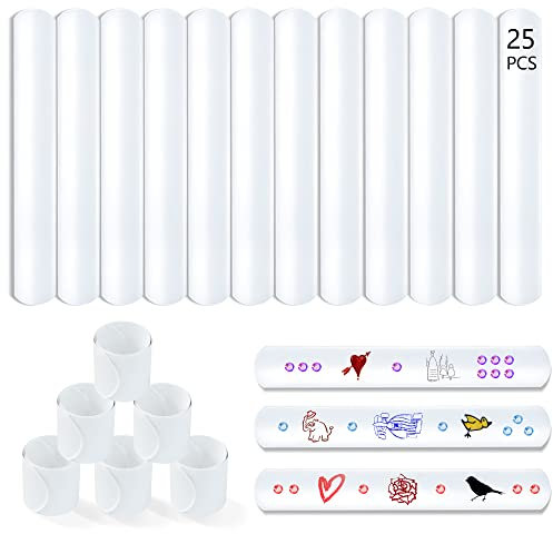 Novelty Place Weiße Slap-Armbänder, DIY Blanko Party Handschlaufe Snap Band für Erwachsene Teenager & Kinder – Klassenzimmer Bastelaktivität Preis Geschenk Kostüm (25 Stück)