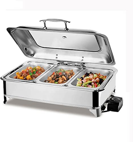VFDZ 9L Scaldavivande in Acciaio Inox, Scaldavivande Elettrico Professionale, Chafing Dish con Coperchio Isotermica Contenitore, Argento, per Hotel Mensa Supermercato Ristorante(Size:1/3)