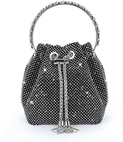 UBORSE Damen Clutch Abendtasche Glitzer Umhängetasche Kleine Pailletten Handtasche Schultertasche Kette Tasche Strass für Braut Hochzeit Party Disko - Schwarz