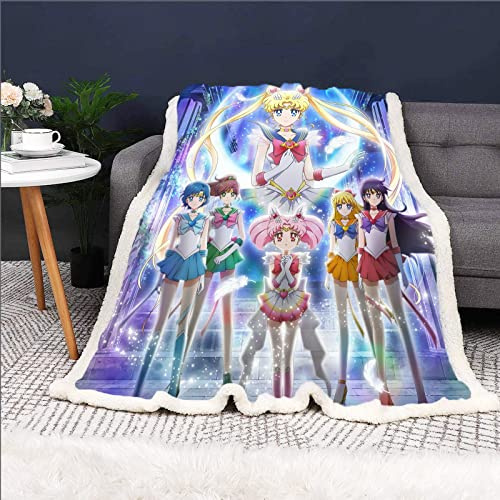 DDONVG Sailor Moon Kuscheldecke 150x200 Anime Cute Moon Decke Kinder Sanft Flanelldecke Weich Fleecedecke Sofadecken Mikrofaser Tagesdecke (15,100 X 140 cm)