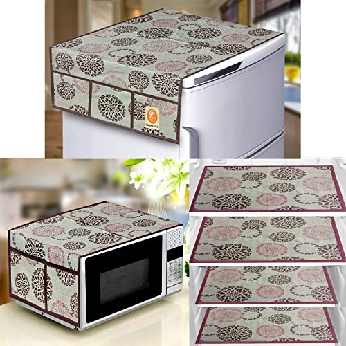 KANUSHI Industries® 1 Pc Fridge Covers/Refrigerator Cover + 1 Pc Microwave/Oven Cover Top + 4 Fridge Mats (FRI+MICRO-NW-NEW-10+04-MATS)