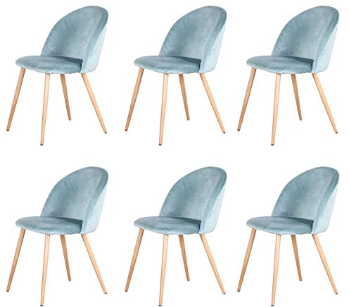 GrandCA HOME Set di 6 Sedie per Sala da Pranzo in Velluto, Sedie da Cucina Imbottite con Gambe in Metallo, per Soggiorno, Verde