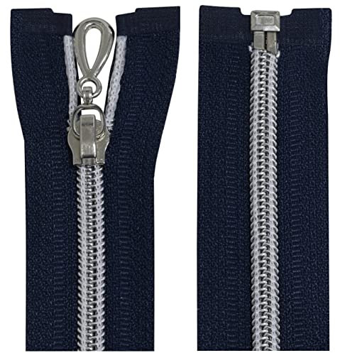 Aerzetix - C64092 - Set di 2 Cerniere Lampo a Spirale N°5 65cm separabile autobloccante - Rete in Nylon Argento - tiretto cursore in Metallo - Colore Blu Scuro - merceria