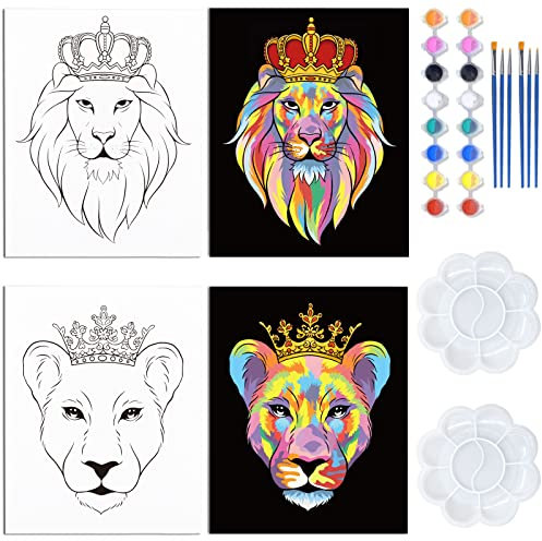 WEBEEDY 2 Stück Leinwand Zum Bemalen Set mit Rahmen und Acrylfarben 25x20 cm Kunst Vorgezeichnete Leinwand malen Set Canvas Painting für Kinder Teenager (König Der Löwen)
