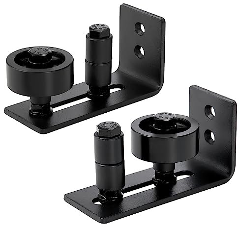 Peohud 2 Pack Adjustable Floor Guide Wall/Door Bottom Guide, Sliding Barn Door Floor Guide, Adjustable Stay Rollers, 8 Setup Options Door Guide Hardware Roller for Flush Bottom, Black