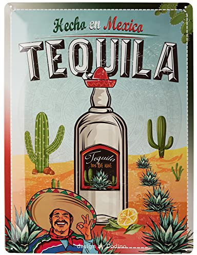 Dodino Tequila 30x40cm Targa in Latta in Stile retrò Alcol decorativo cartello in metallo per tutti i bar