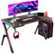 Todeco Bureau Gaming LED 140 x 60cm, Grande Bureau Gamer avec Plateau en Fibre de Carbone, Ergonomique avec Tapis de Souris, Porte-gobelet et Crochet pour Casque