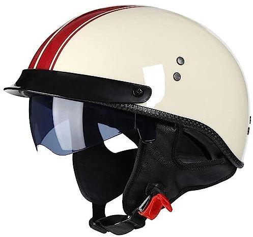 Motorrad Jethelm Mit Visier, Halbhelm Retro Motorradhelm, Für Bike Cruiser Chopper Moped Scooter Offenem Herren Und Damen Helm DOT/ECE-Zertifizierung