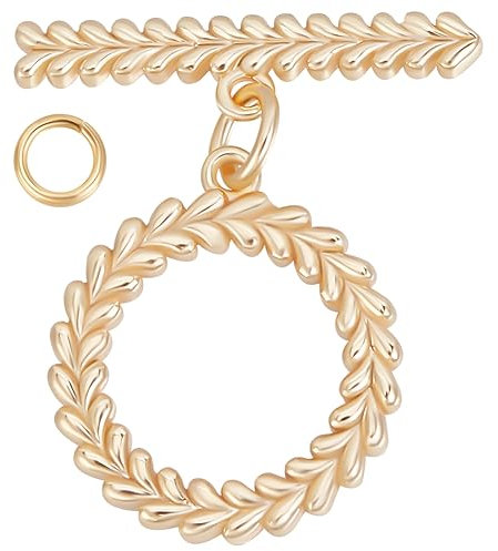 Beebeecraft 1 Box 12 Sets Knebelverschluss Charms 18 Karat Vergoldet T Steg Verschlussglieder Verschlüsse Verbinder Mit Weizenblattmuster Für Die Herstellung von Halsketten Armbändern