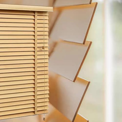 Venetian Blackout Wooden Blinds 50 70 90 120 140cm Wide Window Treatment Curtains,Insulated Real Wood Venetian Blinds,Interior Horizontal Shutters,Sun Shades,Flexible Operation,WxH-60x200cm/23.5x79in