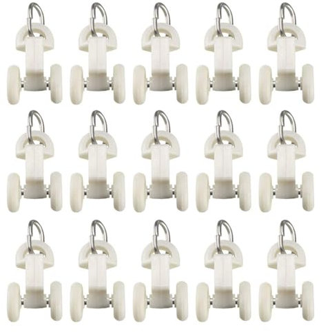 TA-VIGOR 30Pcs Curtain Track Rollers, Plastic Twin Wheeled Curtain Rail Track Pulley, Silent Curtain Rail Gliders for Windows Shower Curtain Tracks
