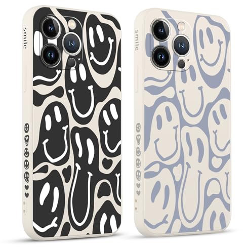 Pnakqil 2 stück Handyhülle für Apple iPhone 13 Pro 6.1,Hülle Lustiges Verdrehtes Lächeln Face Grimace Bemaltes Muster süß Aesthetic Mädchen Silikon Schutzhülle Tasche Schön Kameraschutz Case