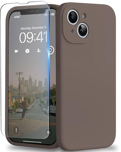 INGIDO für iPhone 15 Hülle, Liquid Silikon Hülle mit Upgraded Kameraschutz Handyhülle Kratzfest stoßfeste Schutz Case mit Soft Mikrofaserfutter - Hellbraun