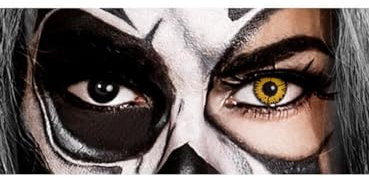 Half Dead Kontaktlinsen - Motiv Duo (schwarz & gelb) - Farbige 7-Tages-Effektlinsen ohne Sehstärke - Unisex - Erwachsene - ideal für Halloween, Karneval, Motto- und Horror-Party