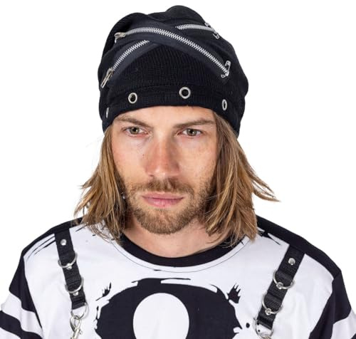 Heartless Mütze Ditch Hat Schwarz Punk Zips Gothic Nieten Reißverschluss Ösen