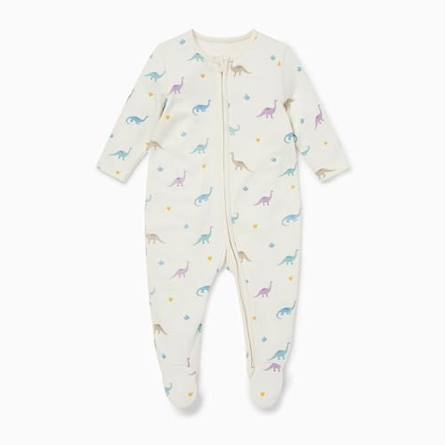 MORI Unisex Sleepsuit Purple Dino Print Organic Cotton Bamboo Two-Way Zip Footed Nightwear Breathable Lightweight for Toddlers 18-24 Months Comfortable Durable Pyjama for Boys and Girls