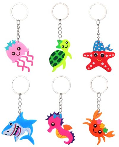 Falafoty 18Pcs Meer Tier Schlüsselanhänger Hai Krabbe Seepferdchen Schildkröte Qualle Seestern Mini Schlüsselanhänger Rucksack Handtasche Dekoration für Kinder Geburtstag Weihnachten Geschenke