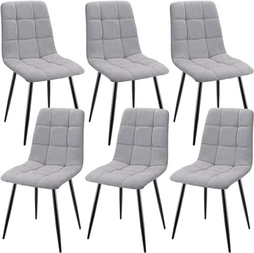 JIJIAN 6er Set Esszimmerstühle, Gepolsterte Stühle mit Leinenstoff und Schwarzen Metallbeinen, Schachbrettmuster, Esszimmerstühle für Esszimmer Wohnzimmer Schlafzimmer Küche Lounge Rezeption