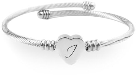 TNSRAY Bracelet avec Cœur et Initiale du Nom en Argent, Bracelet à Cordon avec Cœur, Initiale du Nom, Réglable, Femme, Lettre, Cadeaux pour Maman, Petite Amie, Épouse, Fille, Bracelet Câble