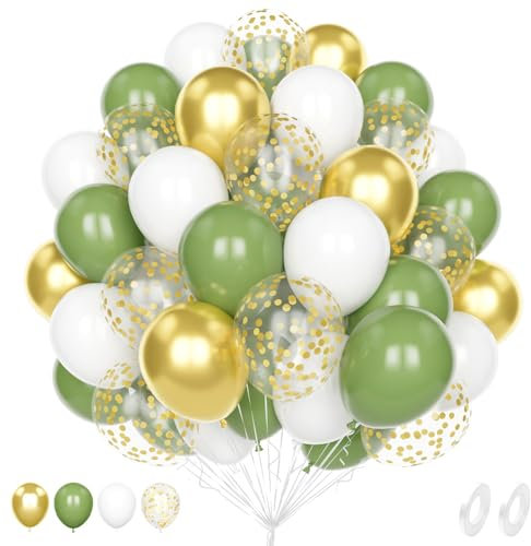 Luftballons Salbeigrüne Gold, 60 Stück 12 Zoll Matt Salbeigrüne Metallic Gold Latex Hélium Konfetti Ballons für Geburtstag Babyparty Jahrestag Brautduschen Verlobung Hochzeit Party Dekorationen