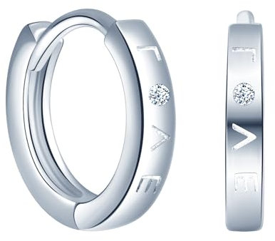 MOOFUN Zirkon Buchstabe “Love” Ohrringe Silber 925 Creolen Ohrring Damen Ohrringe Gravur Ohringe Ohrschmuck für Mama Beste Freundin Teenager Mädchen Oma Schwester Frauen Geschenk Geburtstagsgeschenk