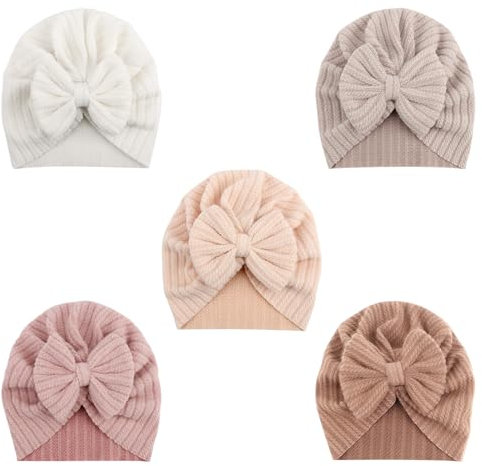 DRESHOW 5 Stuks Baby Tulband Hoeden Tulband Bun Knot Baby Infant Beanie Baby Meisje Zacht Schattig Toddler Cap