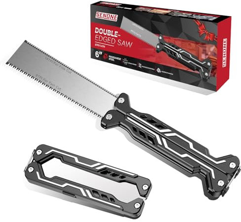 Folding Japanese Pull Saw, Aluminum Handle, Hand Saw with Heat-Treated Serrated Edge, Ideal for Woodworking