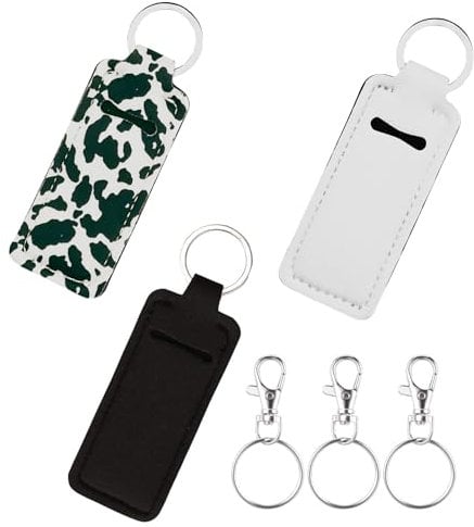 KUKEANVO Lippenpflege-Schlüsselanhänger mit Karabinerhaken – Stylischer Halter für Lipgloss & Lippenstift | Neopren-Hülle für Handtasche, Schlüsselbund & Sport | 3er Set Premium