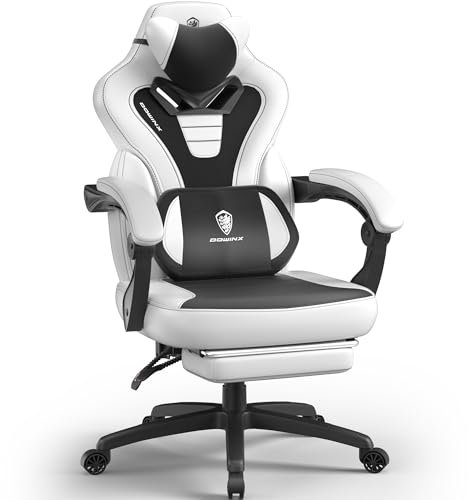 Dowinx Gaming Stuhl mit Fußstütze, großer und hoher Gaming Stuhl für schwere Menschen, Computer/PC Gamer Chair für Erwachsene mit Massage (Grau)