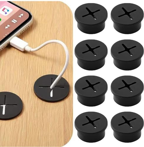 8 Pezzi Passacavo In Silicone Flessibile, 25mm Passacavi da Scrivania Tappo Passacavi Rotonda, Gomma Passacavo Copriforo Organizer per Ufficio Casa Scuola Scrivanie Computer Ripiani e Mobili (Nero)