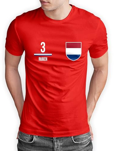 Niederlande T-Shirt „EM 2024“ Nederland Trikot Fußball Shirt Herren Damen Unisex Europameisterschaft - personalisiert mit Zahl & Namen - Fanartikel Fan-Outfit, Rot, Gr. 5XL