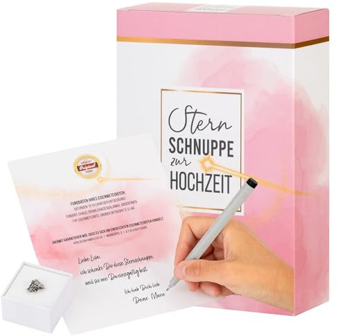 4you Design Sternschnuppe zur Hochzeit mit Zertifikat - Geschenk für Männer & Frauen - Glücksbringer Geschenkidee - Einzigartiges Hochzeitsgeschenk - Geschenkbox Rosa