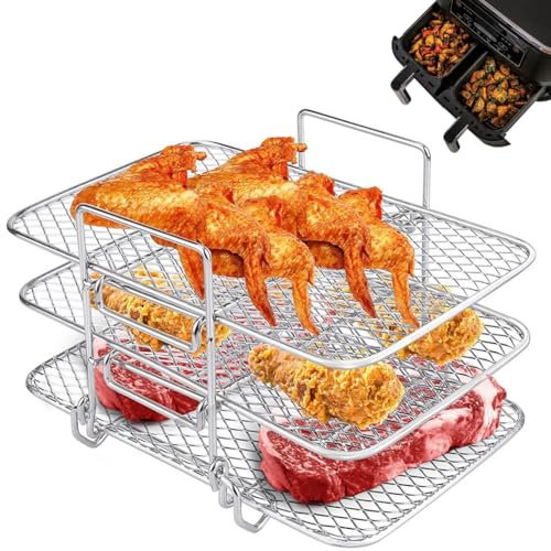 Grillpfanne Fritteuse Stapelbares Gitter Stahl Rack 3 Etagen Edelstahl Air Dehydrate für Öfen, Stahl Stahl Foodi Grill Herde für Pressgitter Air Multifunktionale Ag300 Fritteuse Dz40 Air Edelstahl