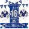 16 Geburtstag Deko Blau und Silber, Deko 16. Geburtstag Männer Frauen Jungen Mädchen mit Geburtstagsdeko 16 Konfetti Luftballons, “Happy 16th Birthday” Lange Banner und Banner Hintergrund
