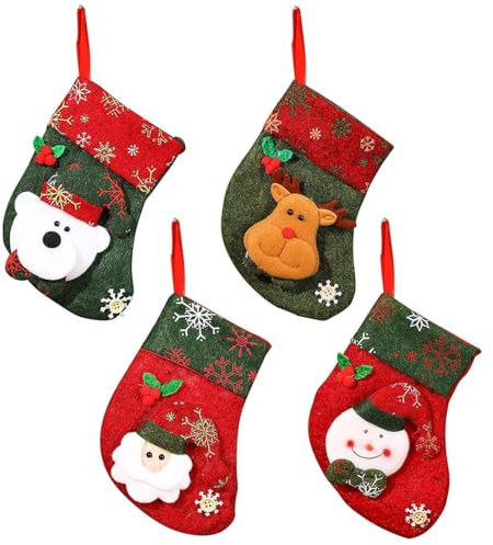 EIHI 4 Stück Mini Weihnachtsstrumpf, Kamin Christmas Stockings, Hängende Strümpfe für Weihnachtsdeko, Weihnachten deko, Christmas decorations, Fensterdeko weihnachten