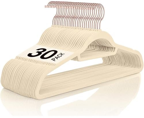 Lot de 30 Cintres Velours Adulte, Longueur 45 cm, Fin, Grande Capacité de Charge, avec Crochets Pivotants à 360°, pour Manteaux, Chemises, Rose et Rose Gold