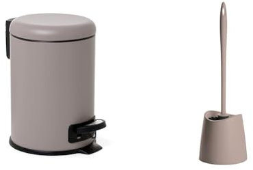 TATAY Papelera Baño con Pedal de Acero Inoxidable, 3L de Capacidad, Color Taupe, Medidas 17.5 x 22.5 x 25 cm & Escobilla de Baño WC Estandar, de Polipropileno, Color Taupe, Medidas 12 x 12 x 38 cm