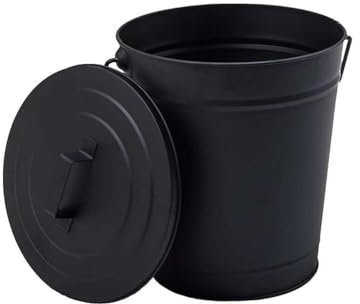 Linxor - Eimer, Aschebehälter 12 L aus Metall mit Deckel - Schwarz