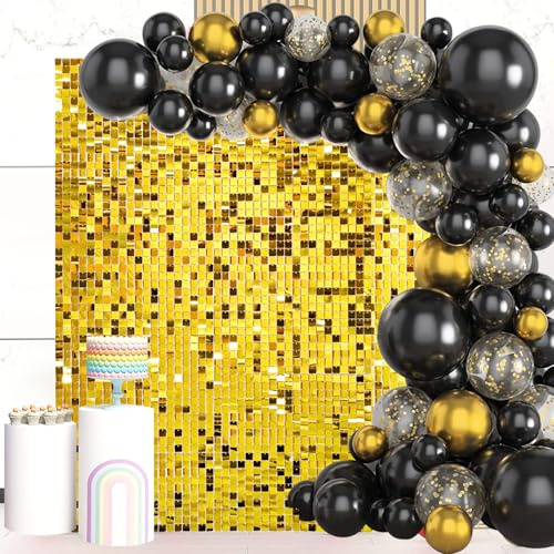 Schimmernder Wandhintergrund, goldfarben, quadratisch, Pailletten-Wandpaneel, Dekoration für Hochzeit, Jahrestag, Geburtstag, Party, 36 Paneele, 1,8 x 1,8 m