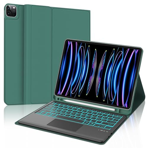 SENGBIRCH Custodia con Tastiera per iPad Pro 12,9 6ª/5ª/4ª/3ª Generazione, Layout Italiano Tastiera Wireless Staccabile Bluetooth Retroilluminata a 7 Colori con Trackpad, Verde scuro