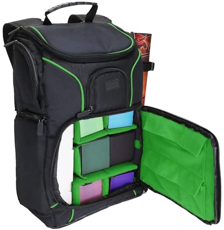 USA Gear MTG-Rucksack, Kompatibel mit Magic the Gathering, MTG-Deck und mehr - TCG-Rucksack Tasche mit Schultergurten, anpassbaren Trennwänden, TCG-Spielmattenhalter, Ordnerfach (Grün)