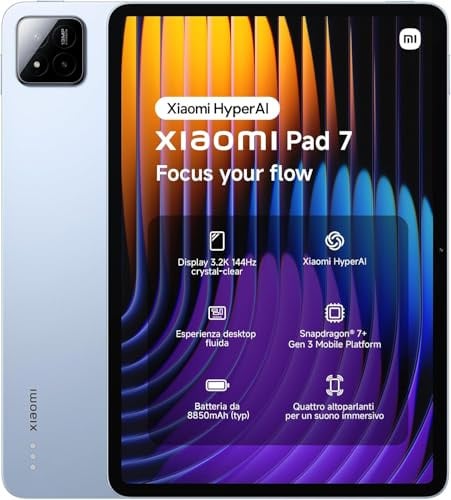 Xiaomi Pad 7 Ai WiFi Version Global (No Calls or Text) 28.4 cm 3.2K 144Hz 8850mAh Bluetooth 5.4 Four Speakers 13Mp Model 2410CRP4CG (Blue, 256GB + 8GB)