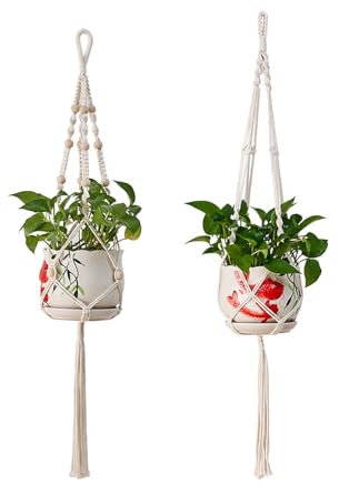 MSLSOZ Lot de 2 suspensions pour plantes en macramé, corde en coton, style bohème pour intérieur et extérieur, supports décoratifs pour plantes de plafond