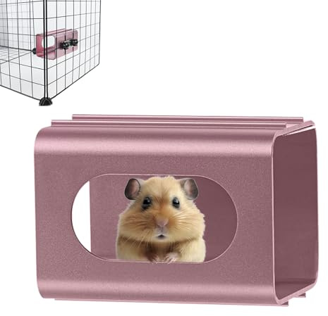 PeSandy Juguetes túnel refrescante para hámsters, casa metálica refrescante para hámsters, Refugio Colgante de Aluminio para hámster Enano, hámster Sirio, Gecko Leopardo (Rosa, 12 x 7 x 7 cm)