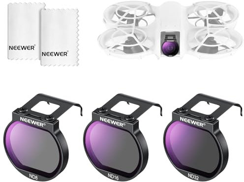 NEEWER Set Filtri ND Compatibile con DJI NEO, ND8 + ND16 + ND32, Kit Accessori di 3 Filtri a Densità Neutra in Vetro Ottico HD Multistrato per Obiettivo di Fotocamera Drone con 2 Panni Pulizia, FL-N32
