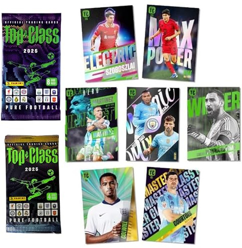 Panini Top Class Lot de cartes à collectionner de football 2025 – 1 paquet (8 cartes) + 1 lot promotionnel bonus (4 cartes) – Cartes à collectionner sous licence officielle – Saison 2025