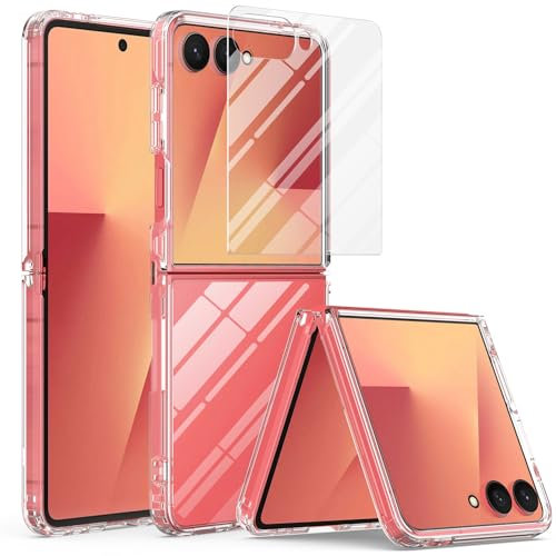 AFENGBOX Case for Samsung Galaxy Z Flip 7 5G,Slim Phone Case with Screen Protector,Yellowing Resistant Shockproof Protective Bumper Cover for Galaxy Z Flip 7 2025,Transparent