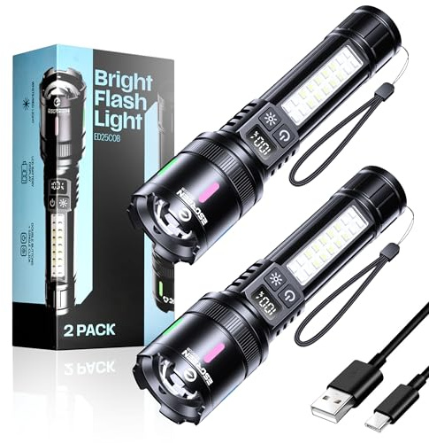 Esgreen Bright LED Rechargeable Flashlight High Lumen 20000 6 Inch - 2 Pack | Improved Design - Single Click, Long Lasting 12H, Fast USB C Charge, Dual Button & Source with Red Light, for Hiking Camping